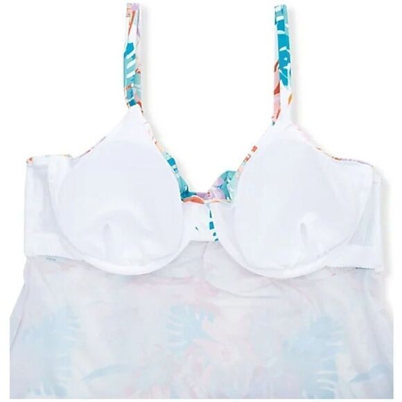 Raisins Curve Underwire Tankini Aries Twist Front White Swim Top Floral Plus 24W - Picture 4 of 8